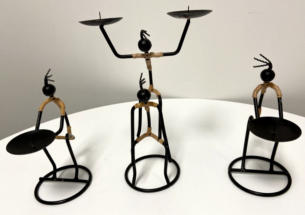 Handcrafted Iron Acrobat Gymnast Dancer Candle Holder Set of 3-image