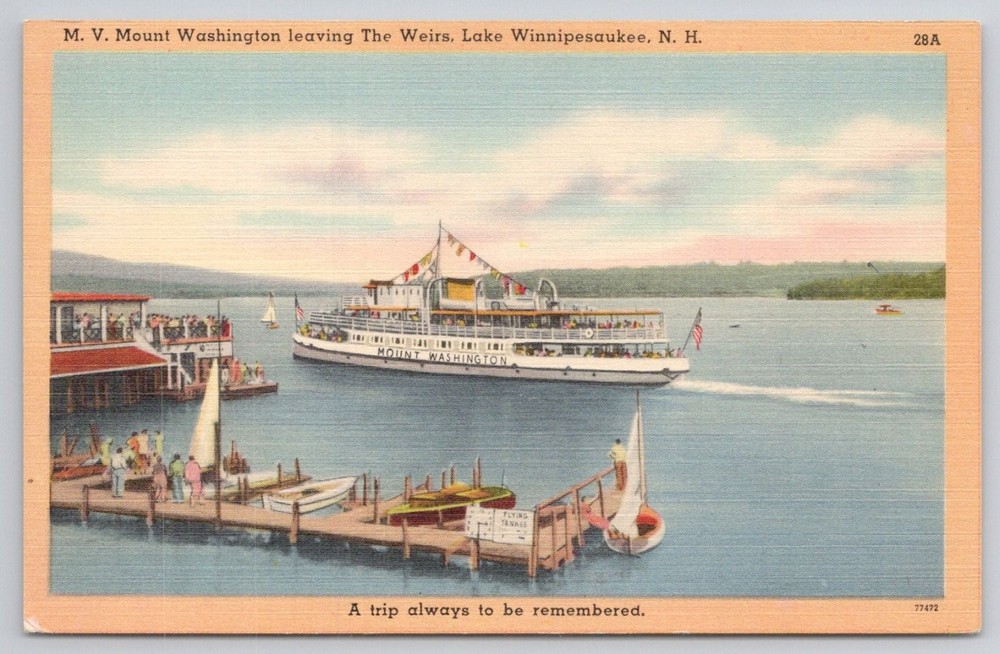 M.V. Mount Washington Steamboat, The Weirs Lake Winnipesaukee NH Postcard
