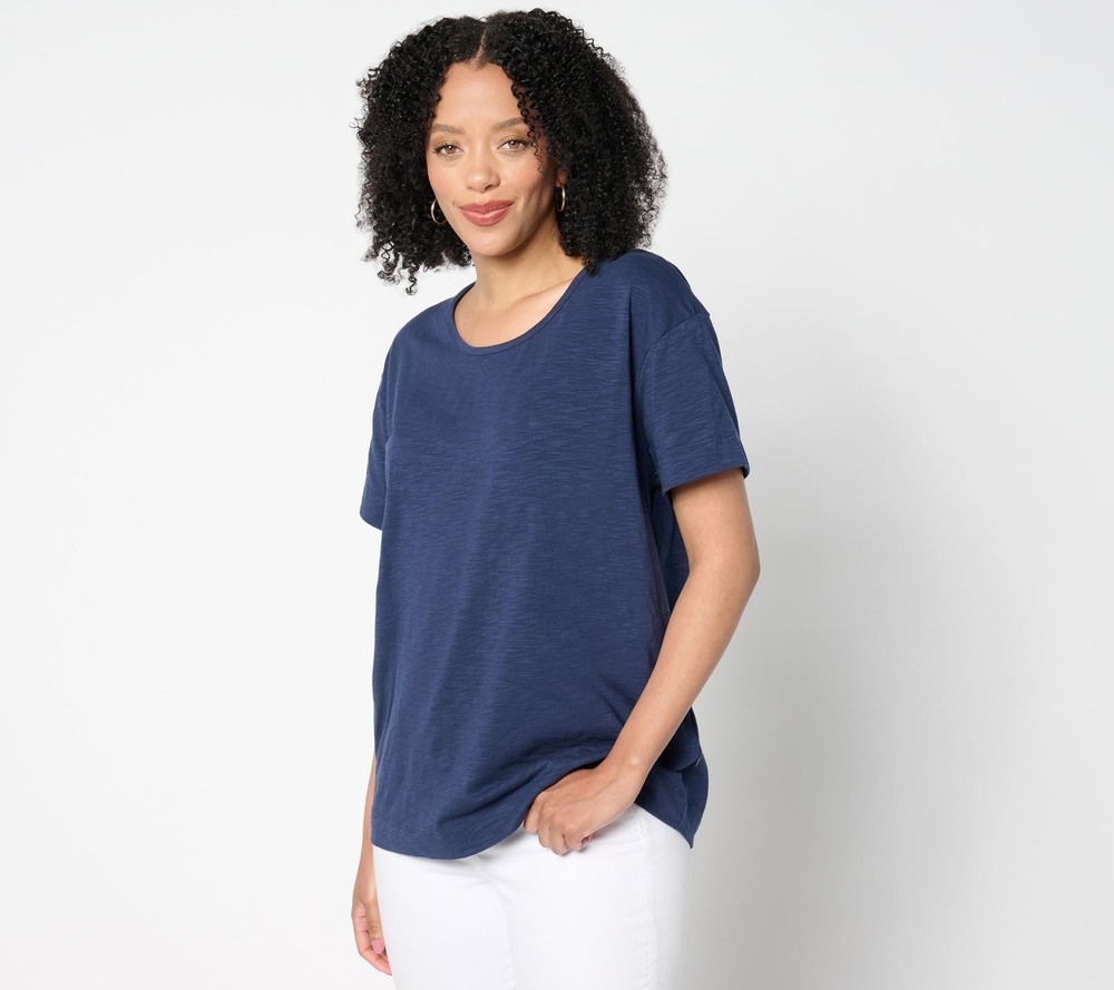 SUNNYLiFE Women's Top Sz S Denim & Co. Essentials Textured Knit Blue A652644