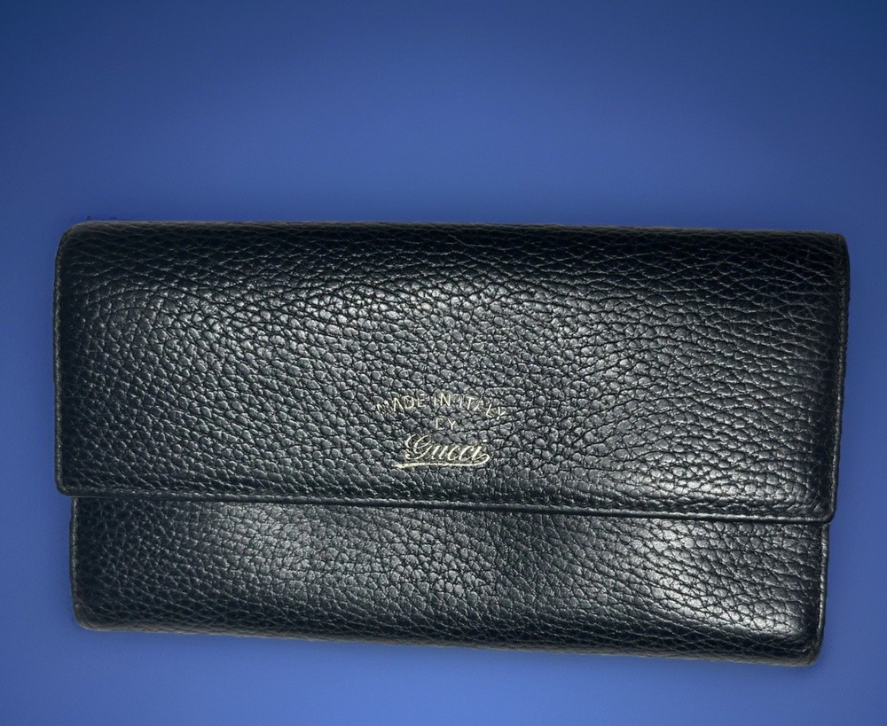 🌹GUCCI Swing Black Pebble Leather Long Wallet