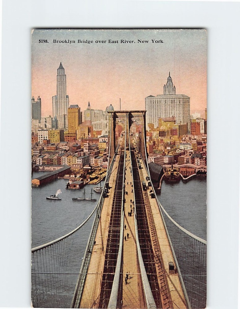 Postcard Brooklyn Bridge East River Manhattan NYC New York City USA America