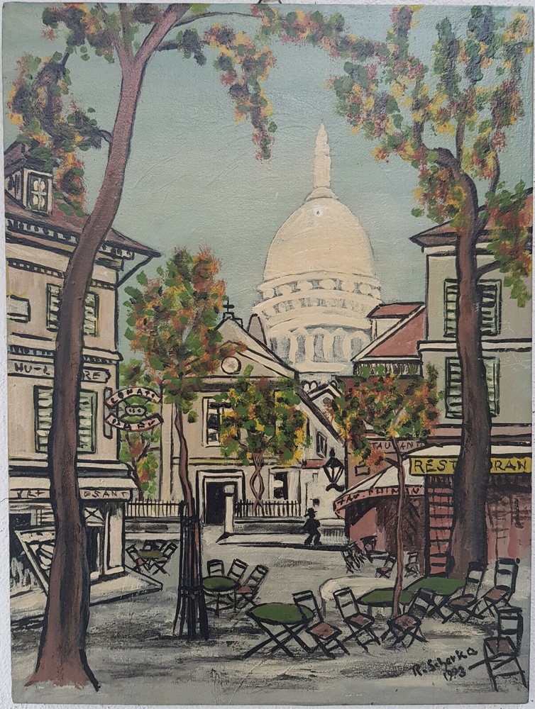 Oil painting picture painting oil painting city people signed 1993 year