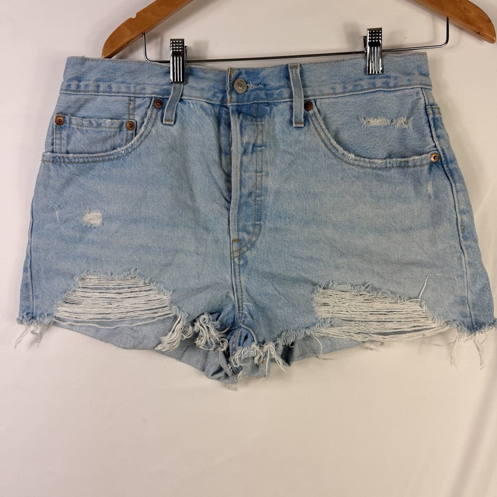 Levi's 501 Cut Off Shorts Women's 31 Distressed Blue Denim Y2K Light Wash