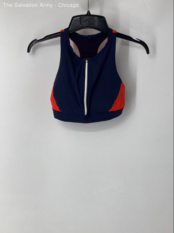 Athleta Womens Blue Orange Sleeveless Racerback Strap Front Zip Sports Bra Sz S