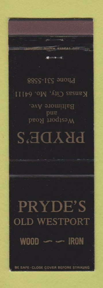 Vintage Pryde's Old Westport Kansas City MO Matchbook Cover Furniture Store