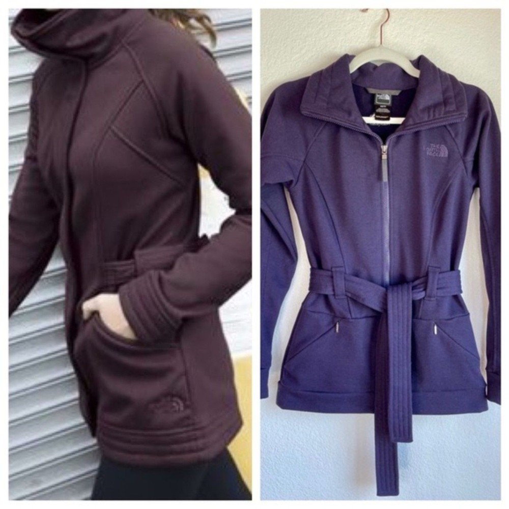 The North Face Womens Avery Mock Neck Belted Fleece Jacket Purple Size XS