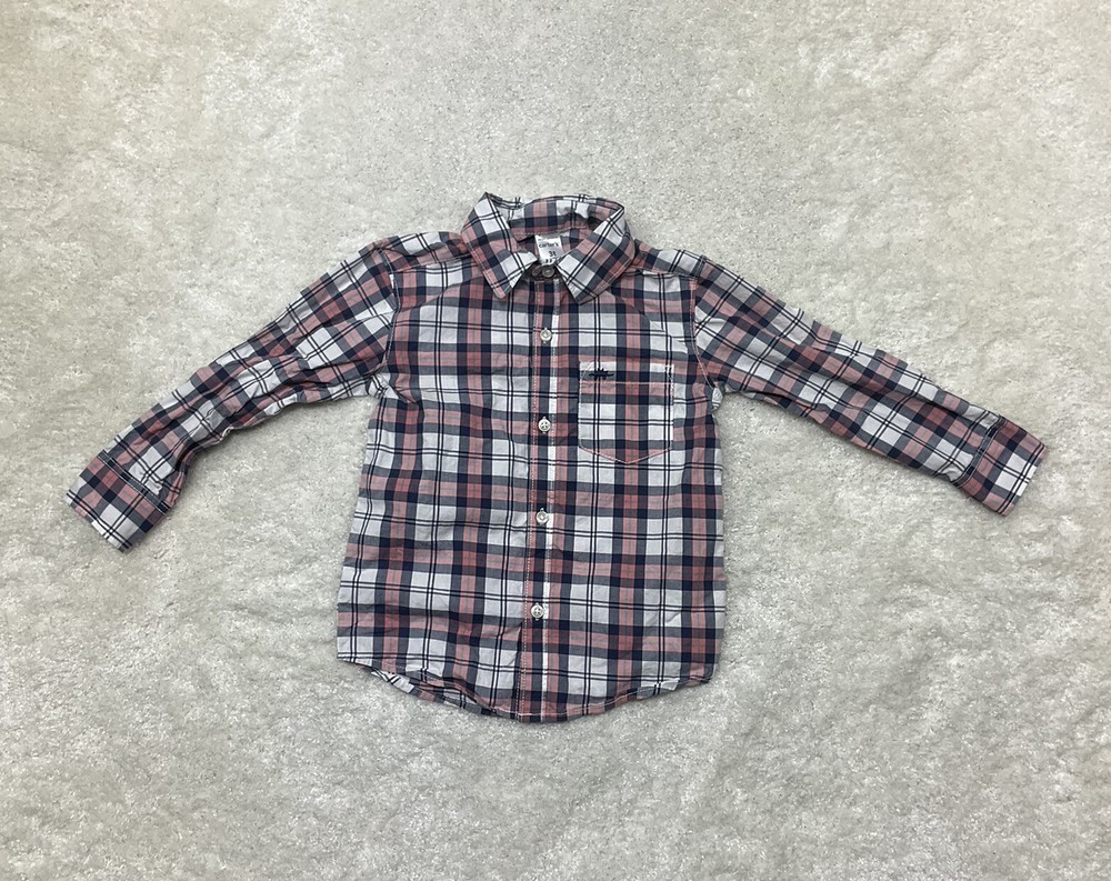 Carters Toddler Boys Size 3T Long Sleeve Button Up Multicolor Plaid Shirt