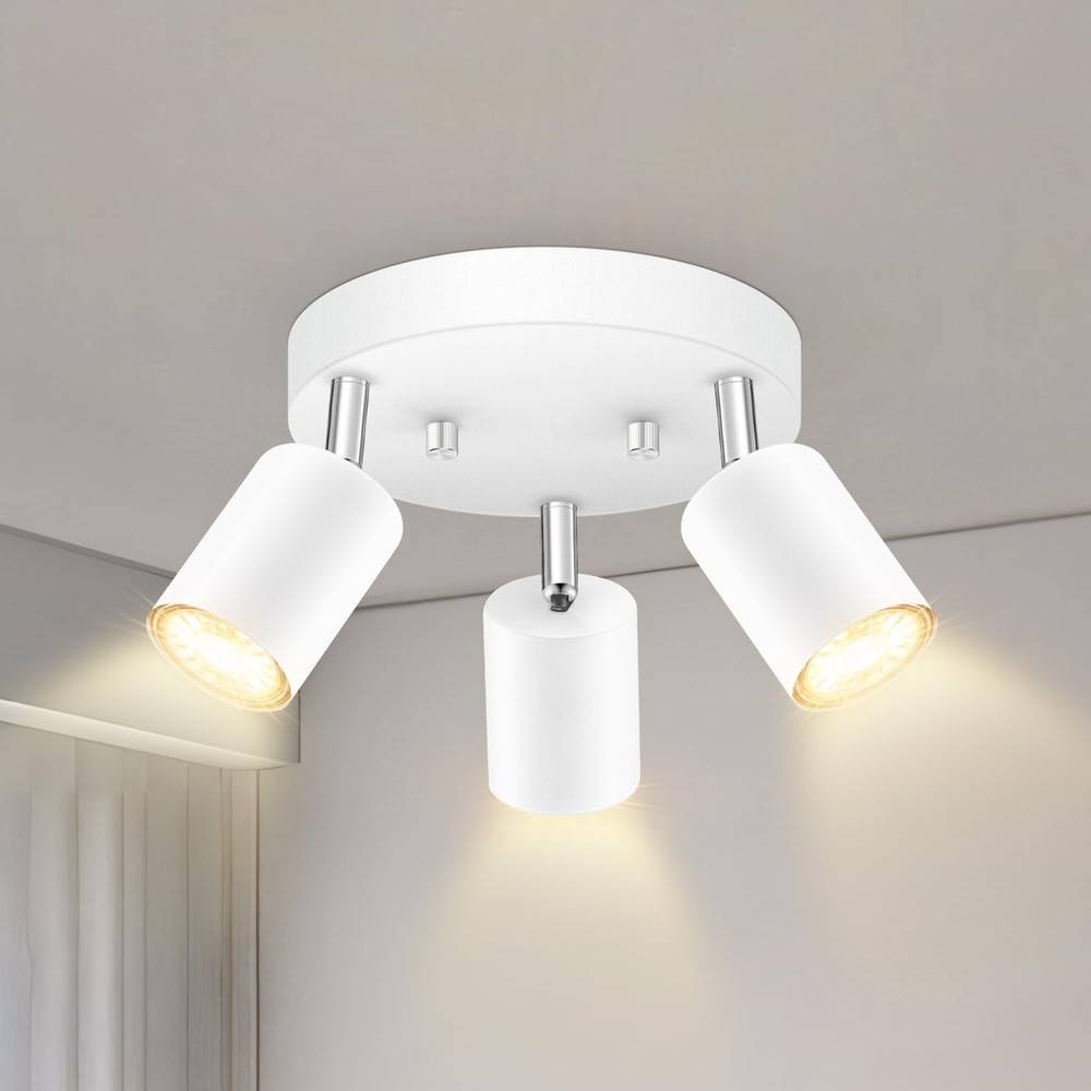 3 Light Track Lighting Fixtures Ceiling, Matte White Round Directional Ceilin...