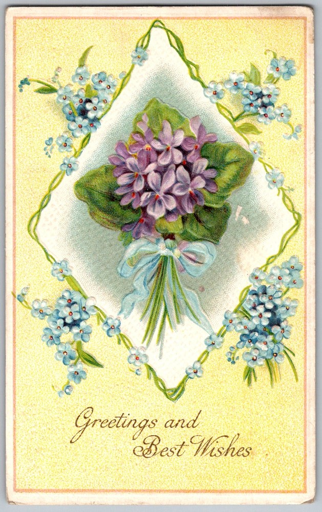 Antique Postcard Violet Bouquet Greeting 1910s