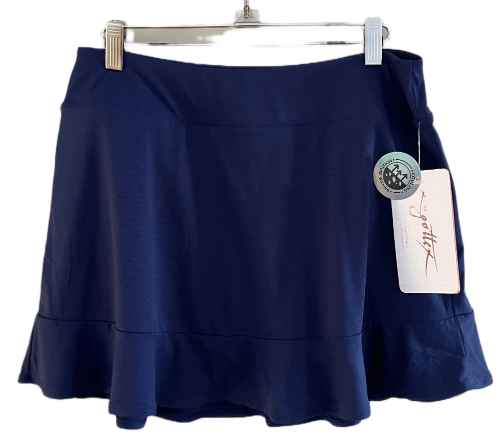 NWT Gottex Studio Skort Athletic Golf Tennis Skirt Navy Blue Ruffle Size XL