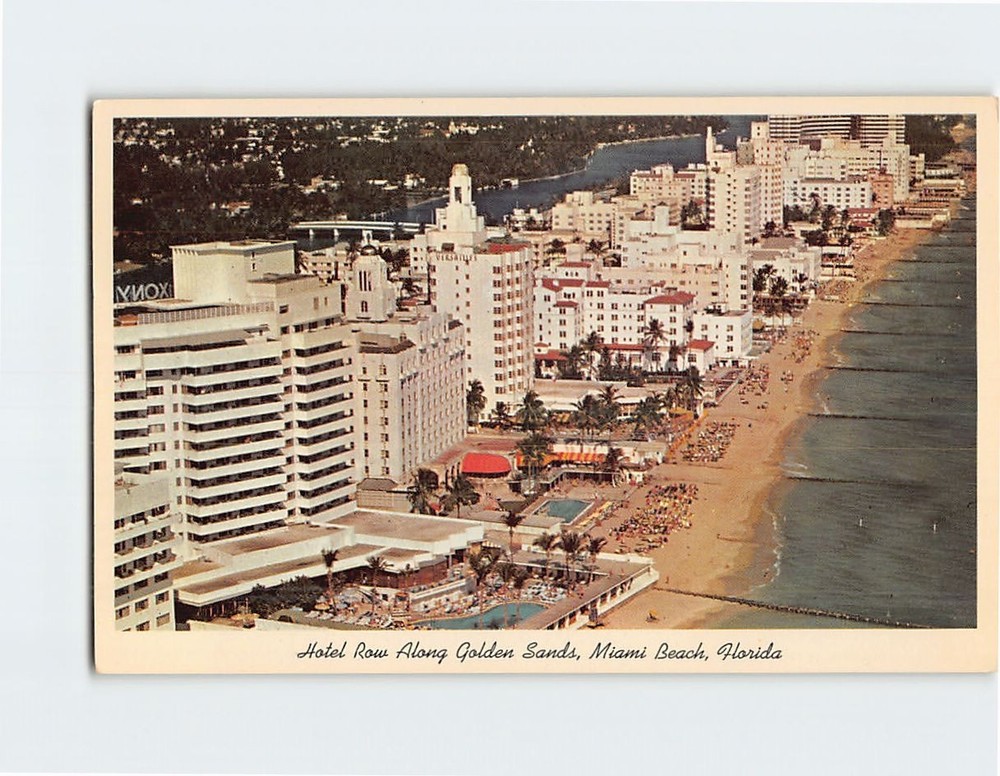 Postcard Hotel Row Along Golden Sands Miami Beach Florida USA