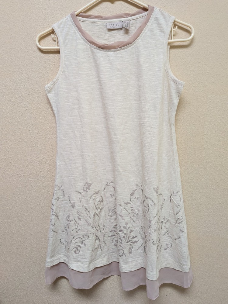 LOGO Lori Goldstein Slub Knit Tank Womens XXS Chiffon Trim Embellished Top