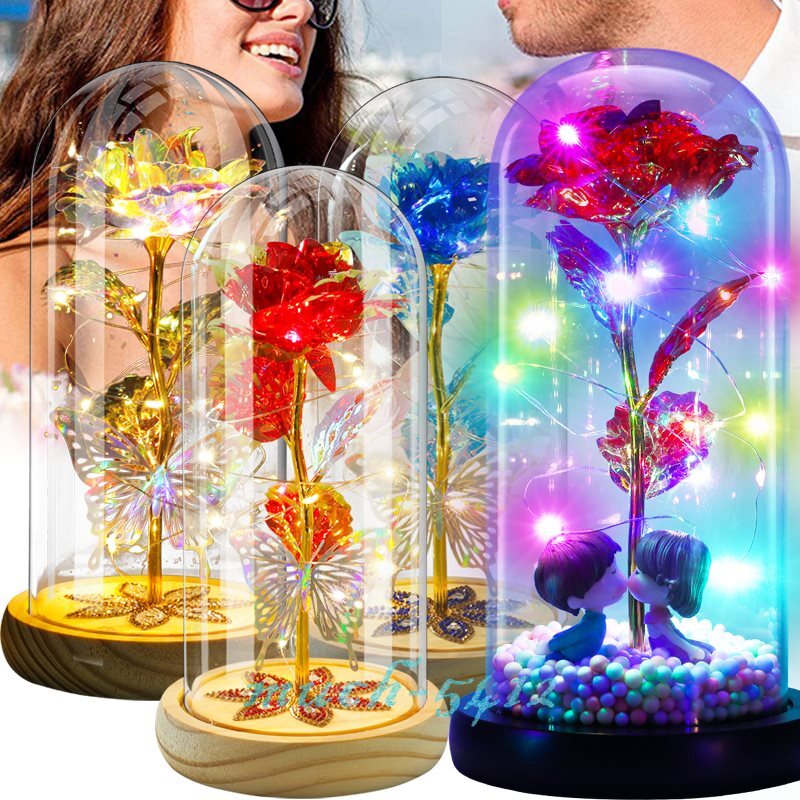 Forever Eternal Galaxy Rose Flower In Glass Dome LED Light Mother's Day Gifts