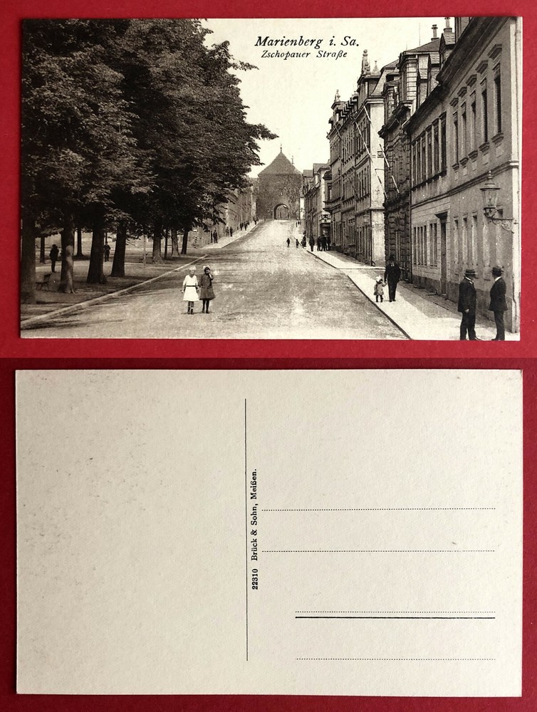Postcard Marienberg in the Erzgebirge around 1925 view in the Zschopauer Strasse (70895