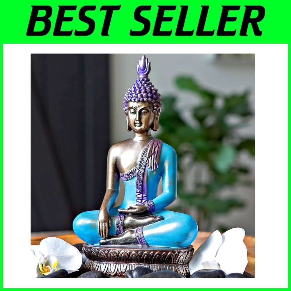 Handcrafted 12.5-inch Sea Blue & Purple Buddha Statue Depicting Enlightenment  