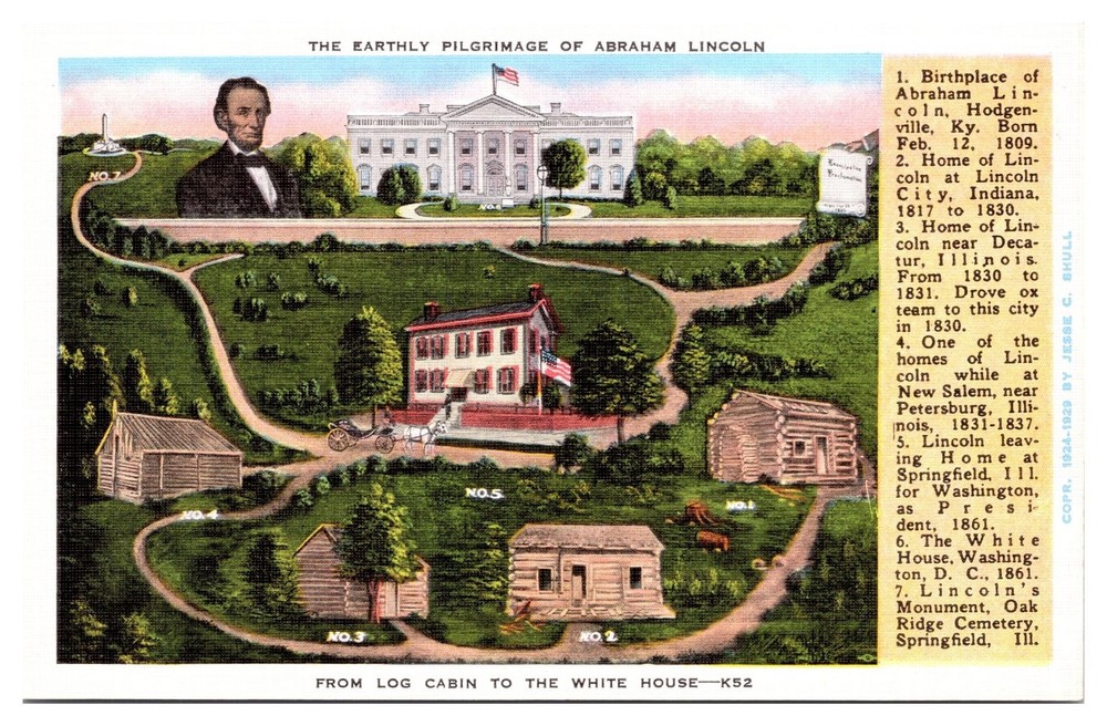 Abraham Lincoln Earthly Pilgrimage Log Cabin White House Postcard KROPP 1954