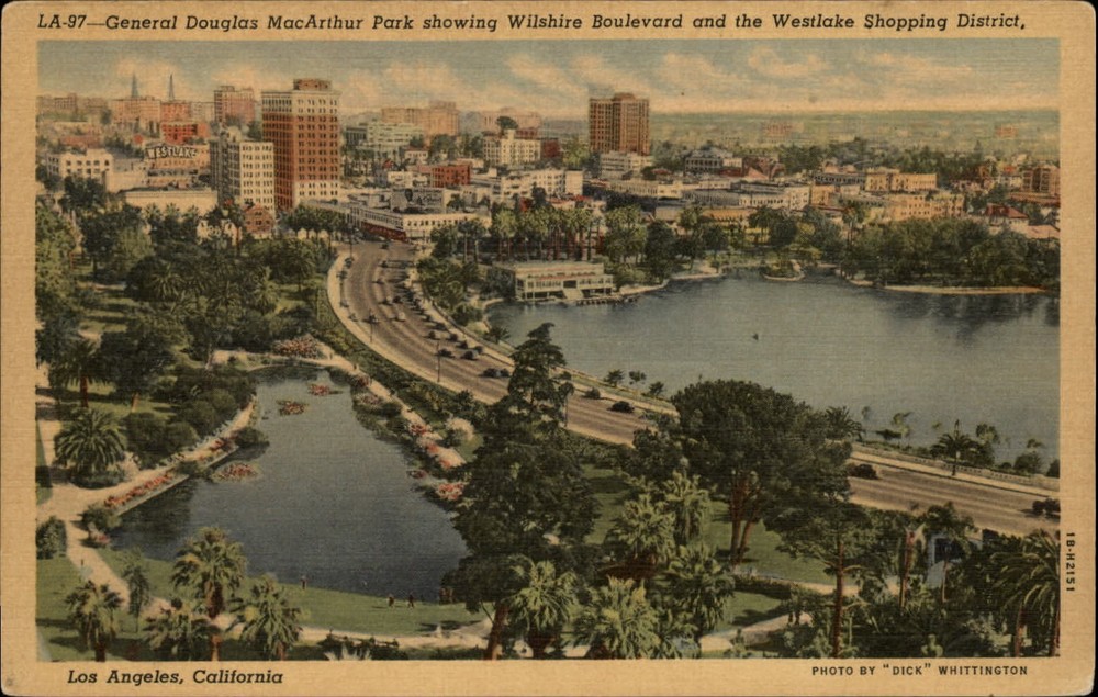 Los Angeles California Gen Douglas MacArthur Park Wilshire aerial view ~ 1930s