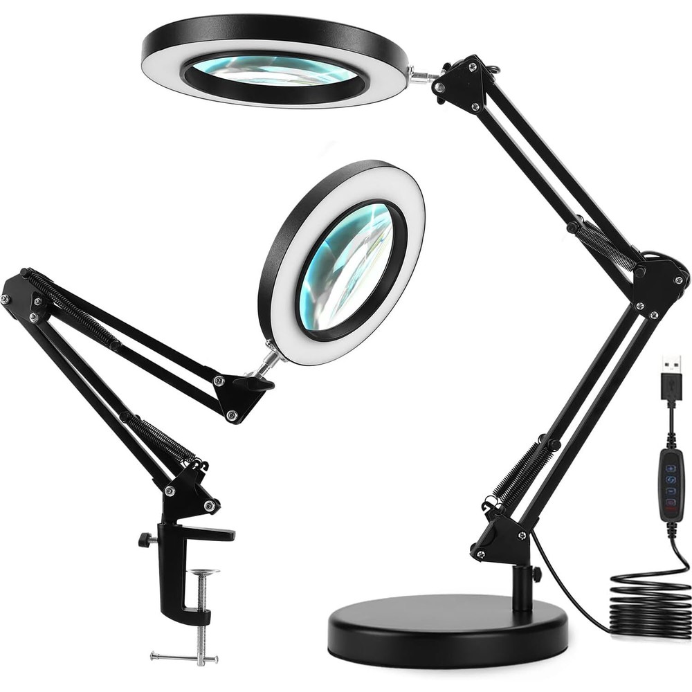 Magnifying Glass with Light and Stand,2 in 1 Clamp 10X Magnifying Lamp, Craft...