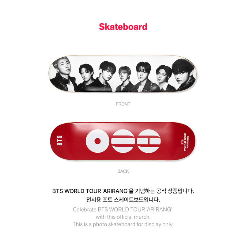 BTS Skateboard Tour Merch Arirang Pop-up