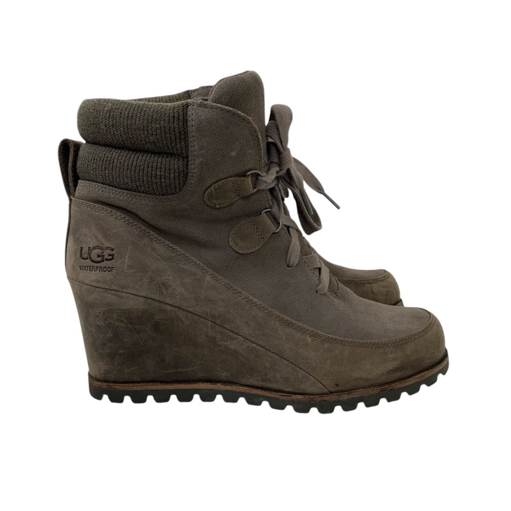 UGG Kristin Mole Gray Suede Wedge Booties for Women Size 9.5