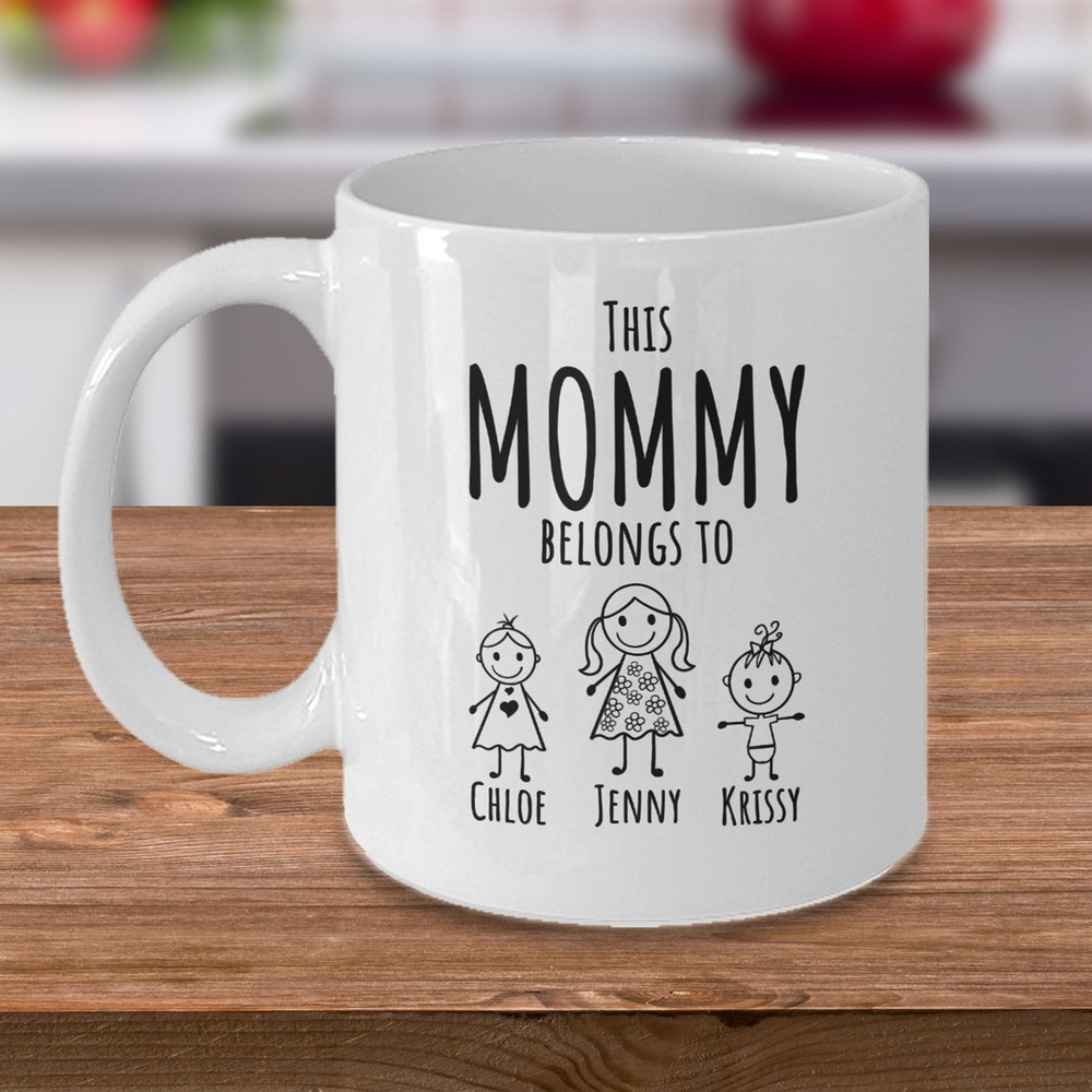 Personalized Mommy Mug This Mommy Belongs To Customize Names Of Stick Figure