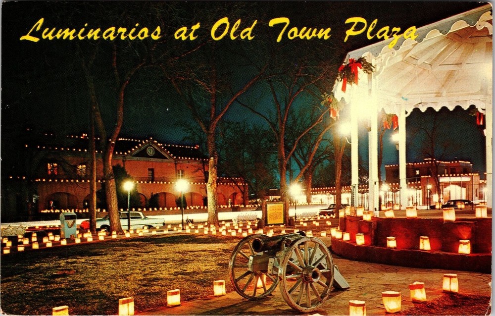 Albuquerque NM-New Mexico, Old Town Plaza, Lights, Vintage Postcard