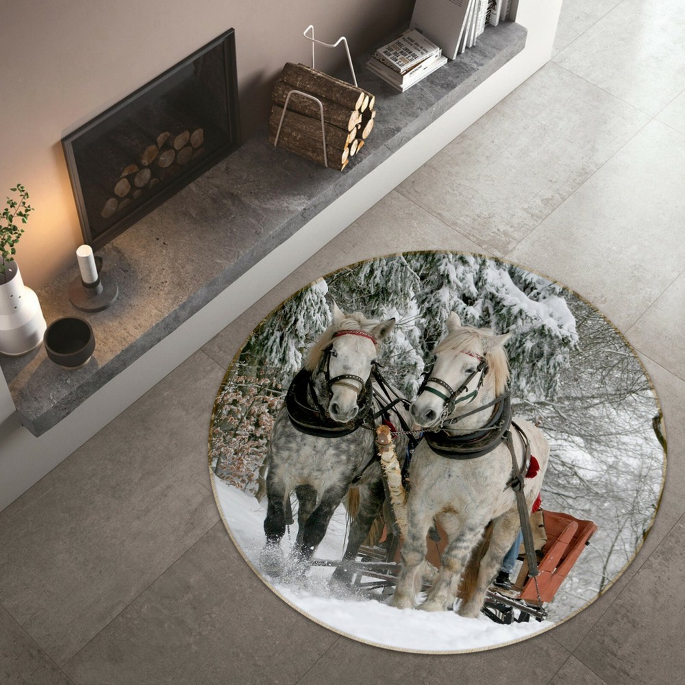 3D Snow Carriage O1816 Animal Non Slip Rug Mat Elegant Photo Carpet Fay