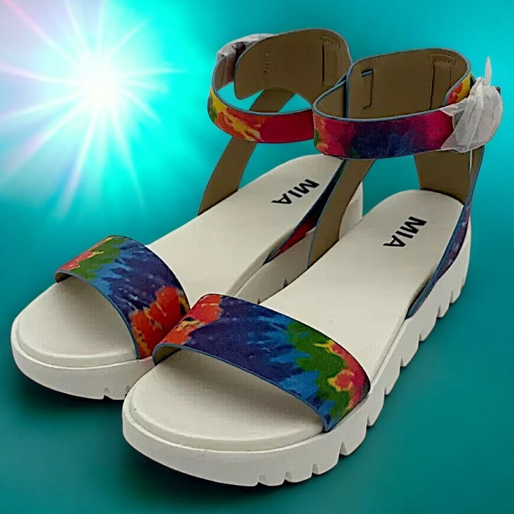 MIA Womens Tie-Dye Platform Sandals Adjustable Strap Comfortable Size 5.5 Color