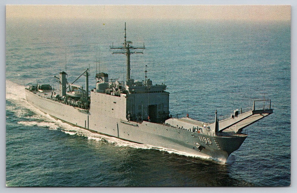 U.S.S. Harlan County LST 1196 Navy Ship Marine Photo Postcard