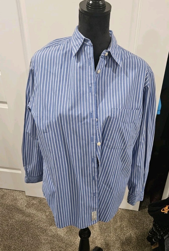 VTG 90s Abercrombie & Fitch Shirt Womens Blue Striped LS Button Up - L. Momcore.
