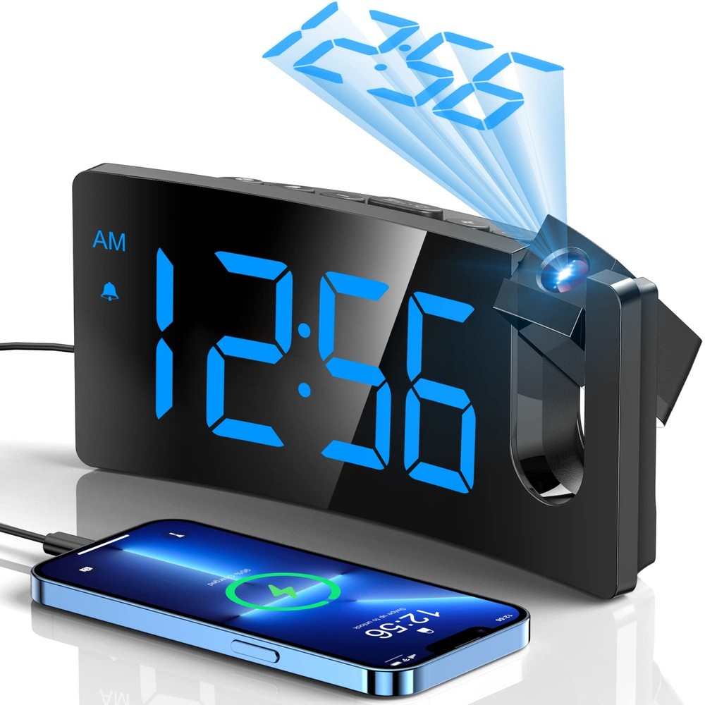 Projection Alarm Clock, Digital Clock with 180° Rotatable Projector, 3-Level ...
