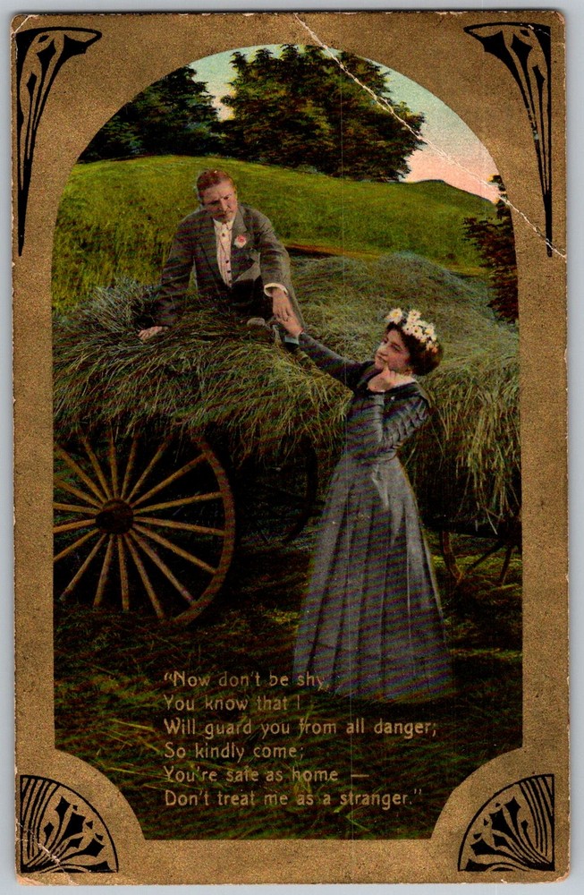 Antique Postcard Hay Wagon Courtship Scene Gardiner, NY 1910s