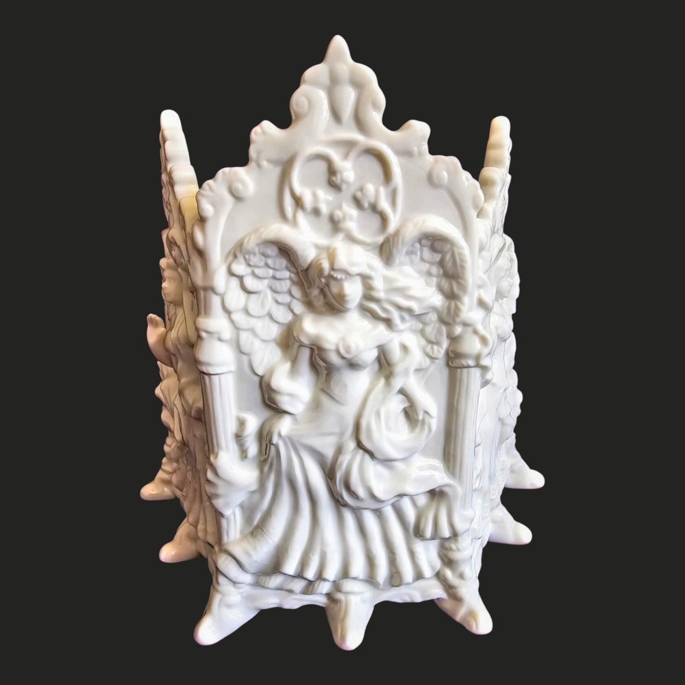 White Porcelain 3-Panel Angel Votive Candle Holder 7