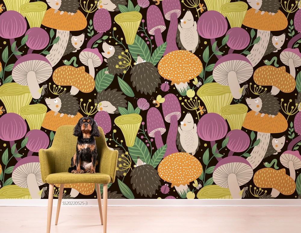 3D Mushrooms Hedgehogs Pattern Wall Murals Wallpaper Murals Wall Sticker
