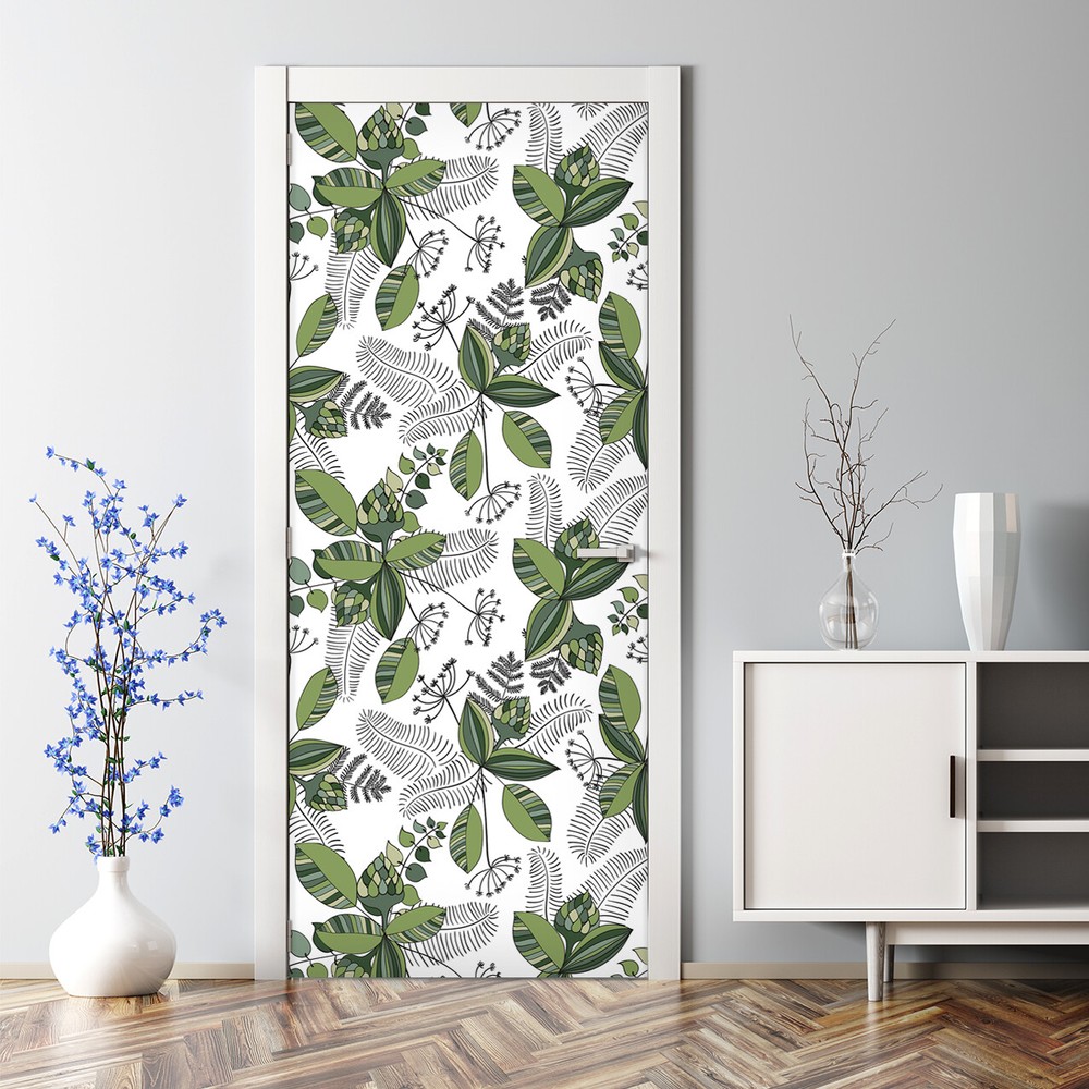 Jungle Vector Bubble-Free Botanical Repositionable Door Decal