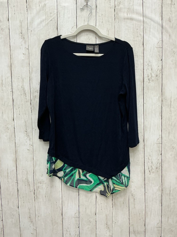 Chico’s Travelers Navy Blue Long Sleeve Blouse Chico Size 0/US Small 0430-09