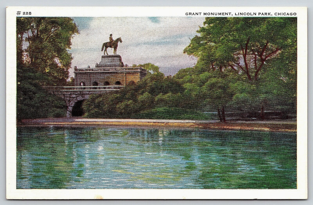 Original Vintage Antique Postcard Grant Monument Lincoln Park Chicago Illinois