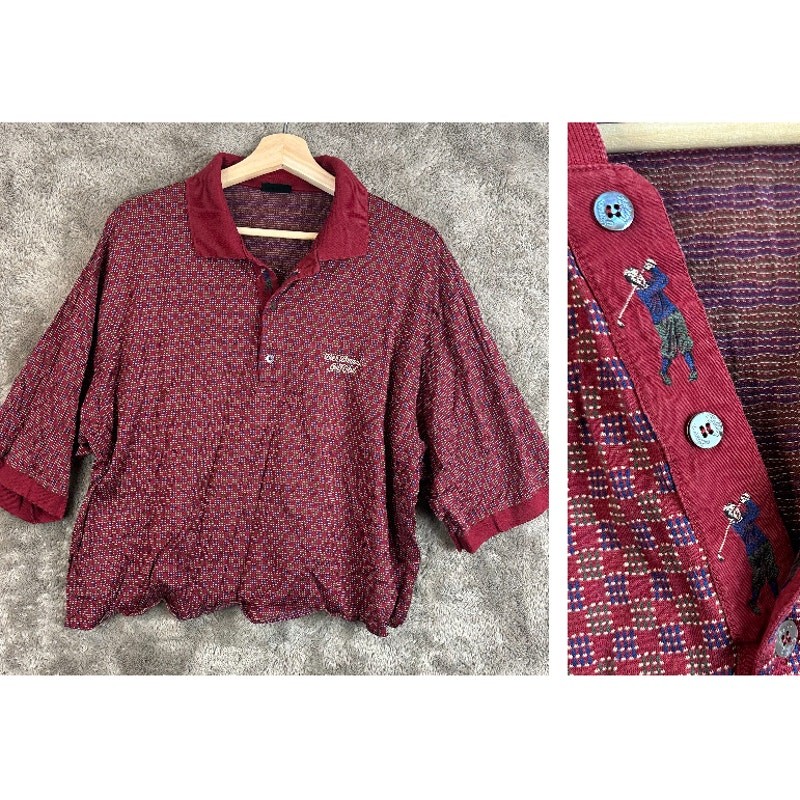 Vintage Bobby Jones XXL Cropped Oversized Embroidered Red Polo Shirt