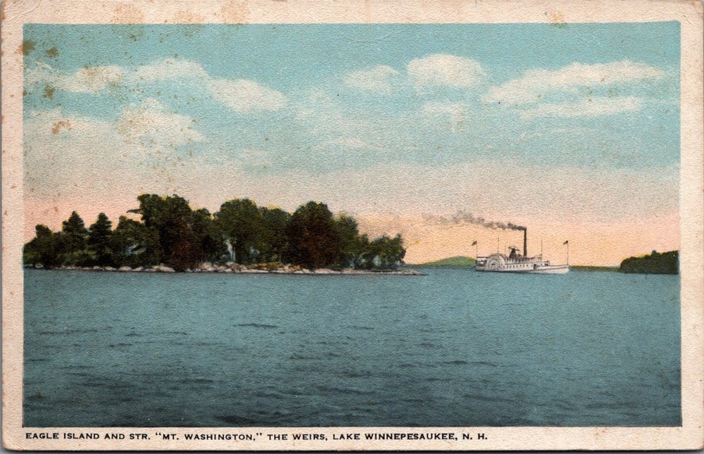 Eagle Island Steamer Mt. Washington Lake Winnipesaukee NH Postcard