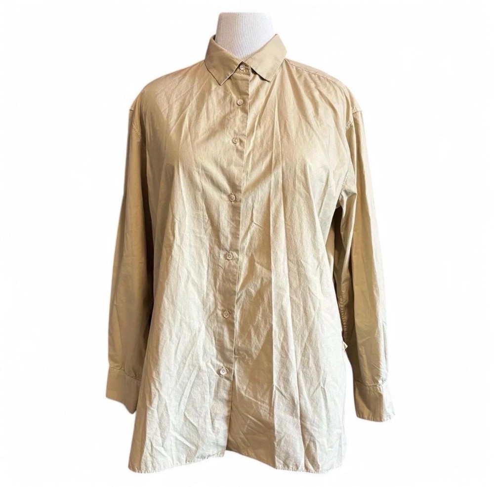 Nili Lotan Yorke Shirt Women's Large Oversize Button Up Long Sleeve Khaki