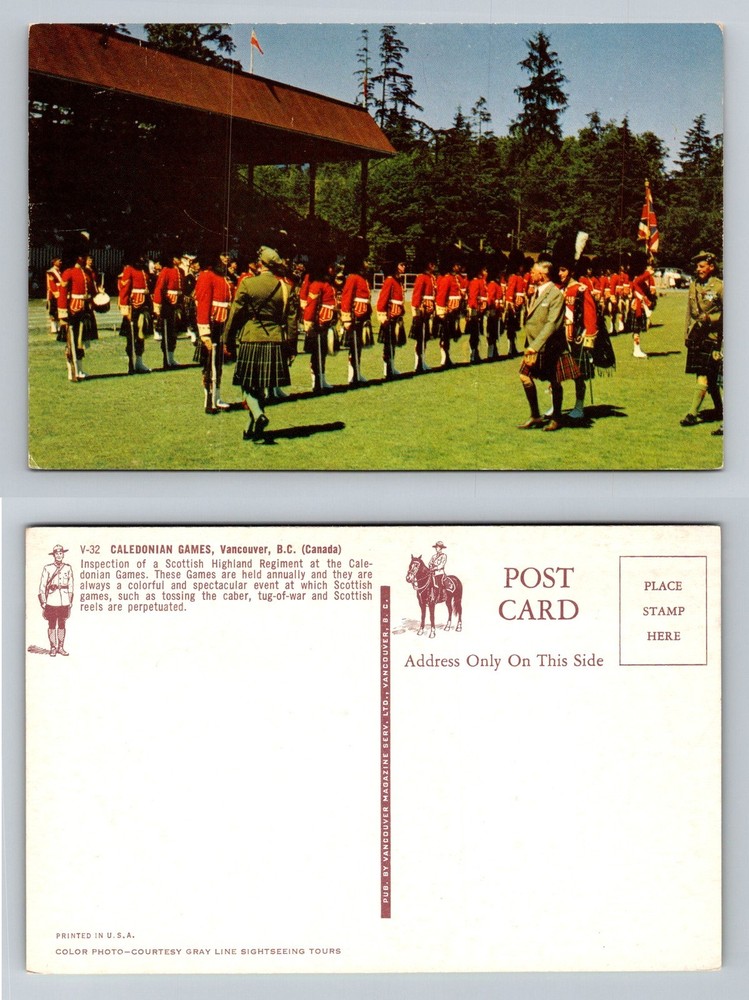 Caledonian Games Vancouver BC-British Columbia Regiment Parade Vintage Postcard