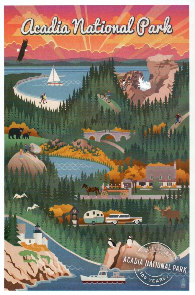Acadia National Park Maine, Lighthouse, Puffins, Boats etc. ME - Modern Postcard-image
