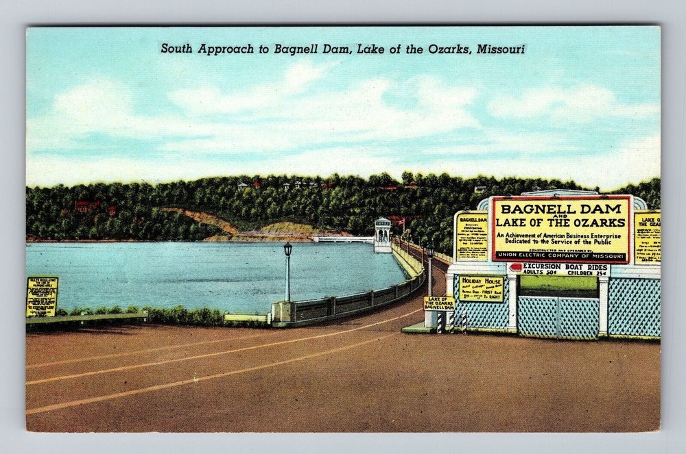 Missouri MO Lake Of The Ozarks South Approach Bagnell Dam Vintage Postcard