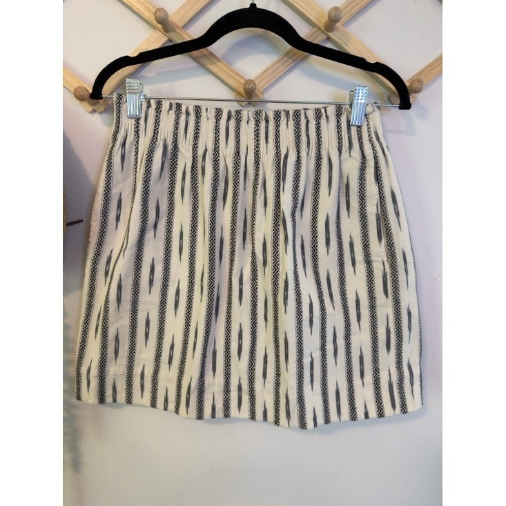 J.Crew Mini Skirt 6 Ivory Black Ikat Stripe Cotton Paperbag Waist