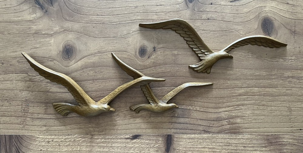 VTG Homco Seagulls Birds in Flight 7619 Wall Décor Faux Wood 2 Pc Set RETRO MCM
