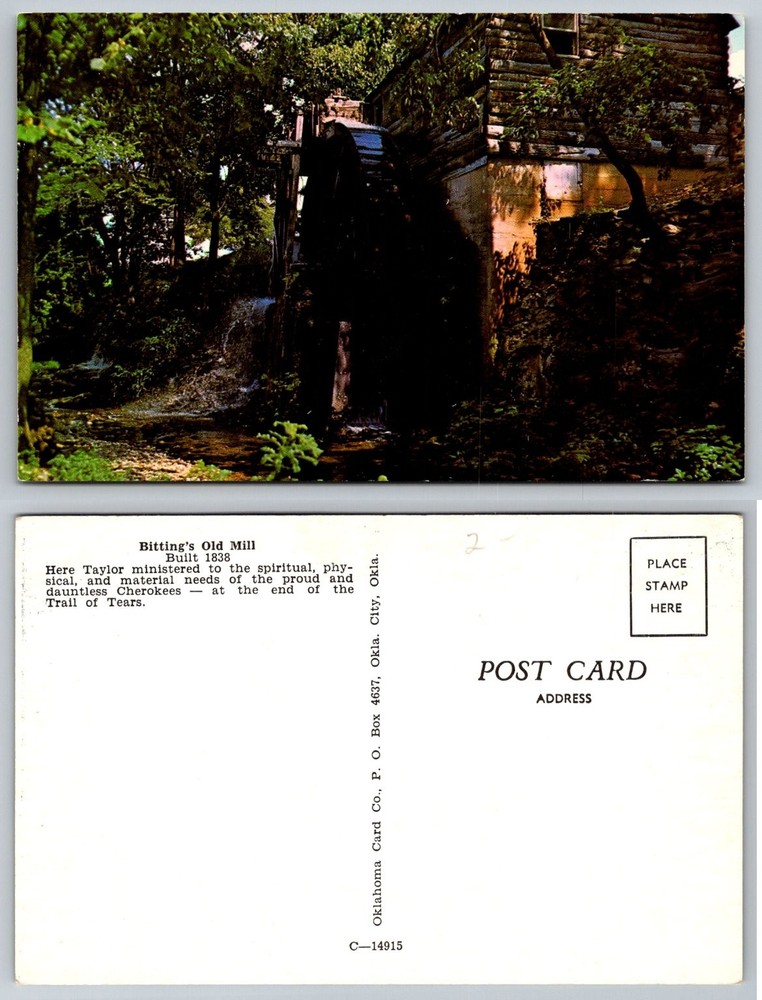Bitting's Old Mill Oklahoma City OK Postcard 1838 Trail of Tears History
