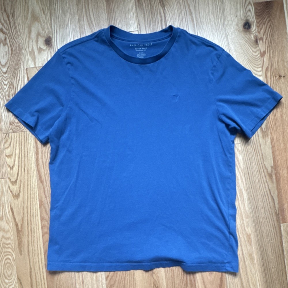 American Eagle Super Soft Standard Fit Blue Cotton Logo Men's M T-Shirt