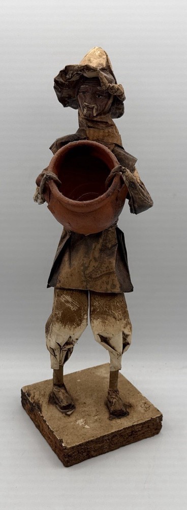 Mexican Folk Art Paper Mache Sculpture  Worker Figure With Pottery Vintage