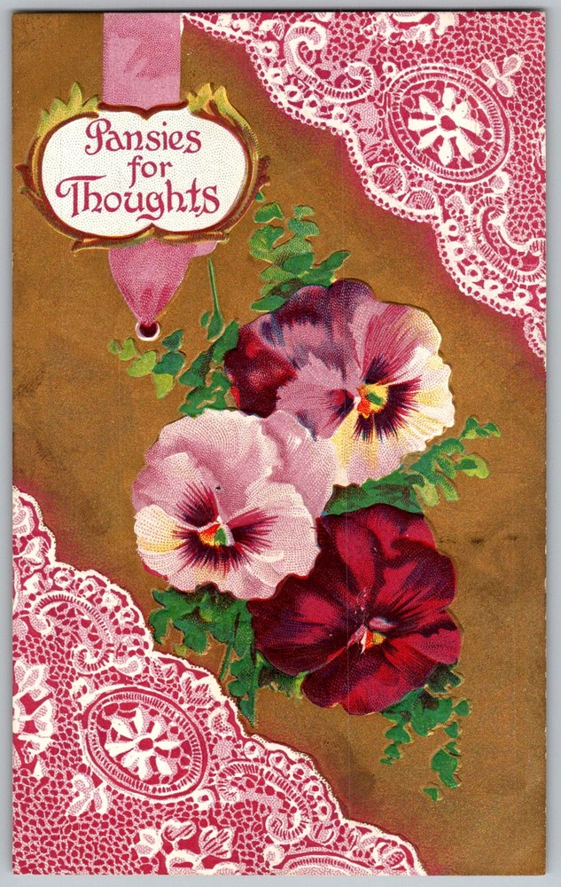 Antique Postcard Pansies For Thoughts 1910s