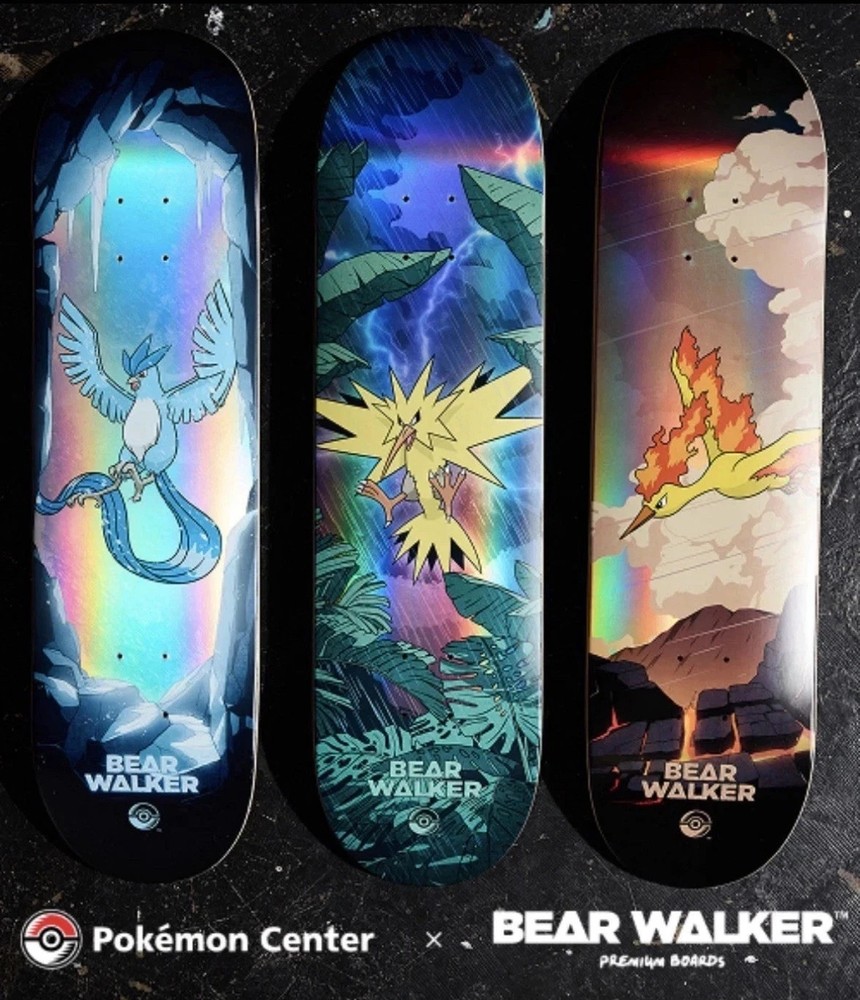 Pokemon Center × Bear Walker: Articuno, Zapdos & Moltres Skateboards Fast Ship
